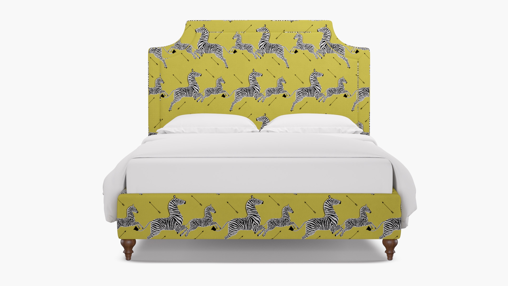 Deco Bed, Yellow Zebra, Walnut Traditional Turned Leg, Twin - Image 0