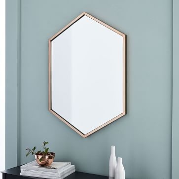 Metal Framed Hexagon Wall Mirror, Rose Gold - Image 0