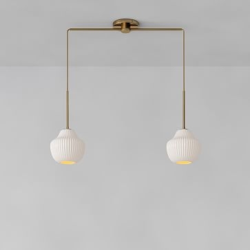 Sculptural 2-Light Pendant, Ribbed Small, Champagne, Polished Nickel, 7.5" - Image 1