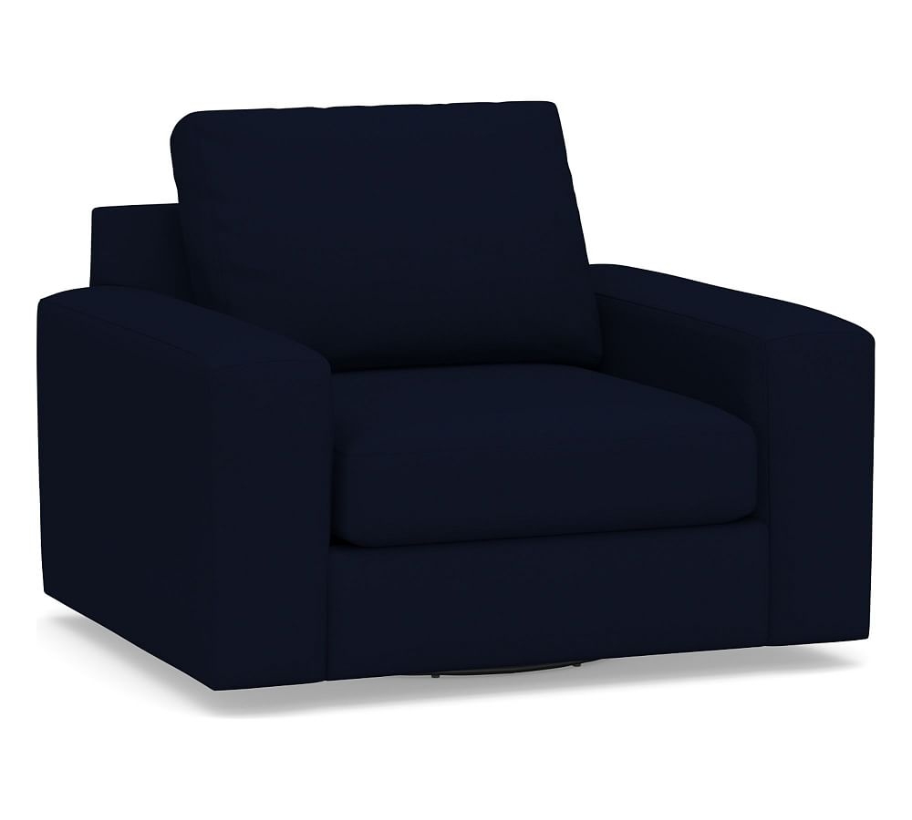 Big Sur Square Arm Upholstered Swivel Armchair, Down Blend Wrapped Cushions, Performance Everydaylinen(TM) Navy - Image 0