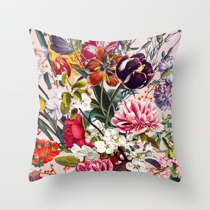 Exotic Garden - Summer Couch Throw Pillow by Burcu Korkmazyurek - Cover (20" x 20") with pillow insert - Outdoor Pillow - Image 0