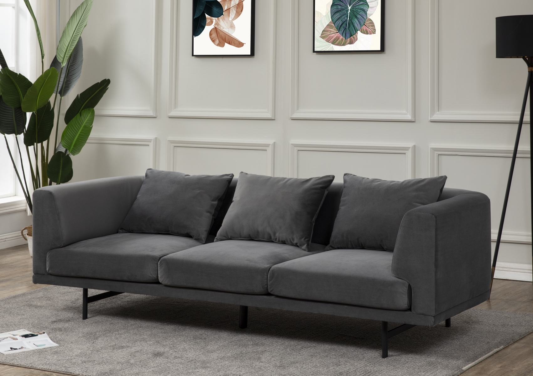 Marcy Velvet Sofa - Grey - Image 1