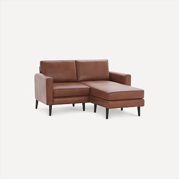 Nomad Block Leather King Sofa with Chaise, Leather, Chestnut, Ebony Wood - Image 1