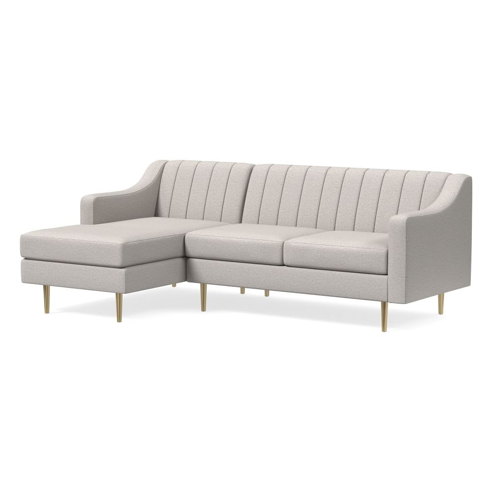 Olive 86" Left Channel Back 2-Piece Chaise Sectional, Swoop Arm, Twill, Sand, Brass - Image 0