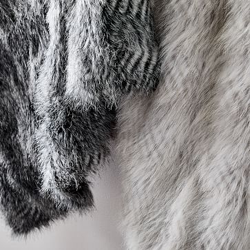 Striped Faux Fur Throw, 47"x60", Black - Image 1
