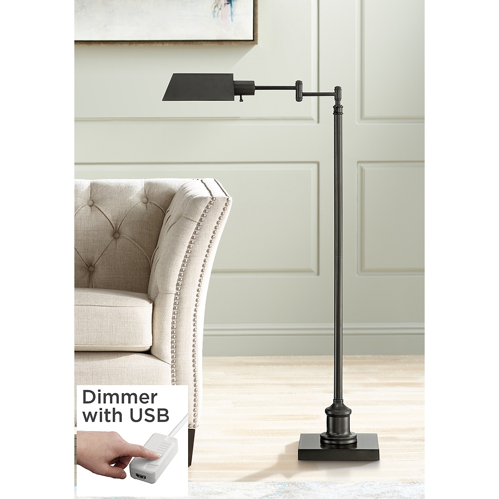 Regency Hill Jenson Bronze Adjustable Swing Arm Floor Lamp with USB Dimmer - Image 0
