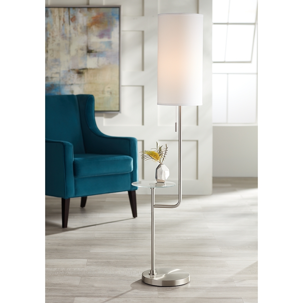 Possini Euro Piccolo 60 1/2" Nickel Floor Lamp with Glass Tray Table - Image 0