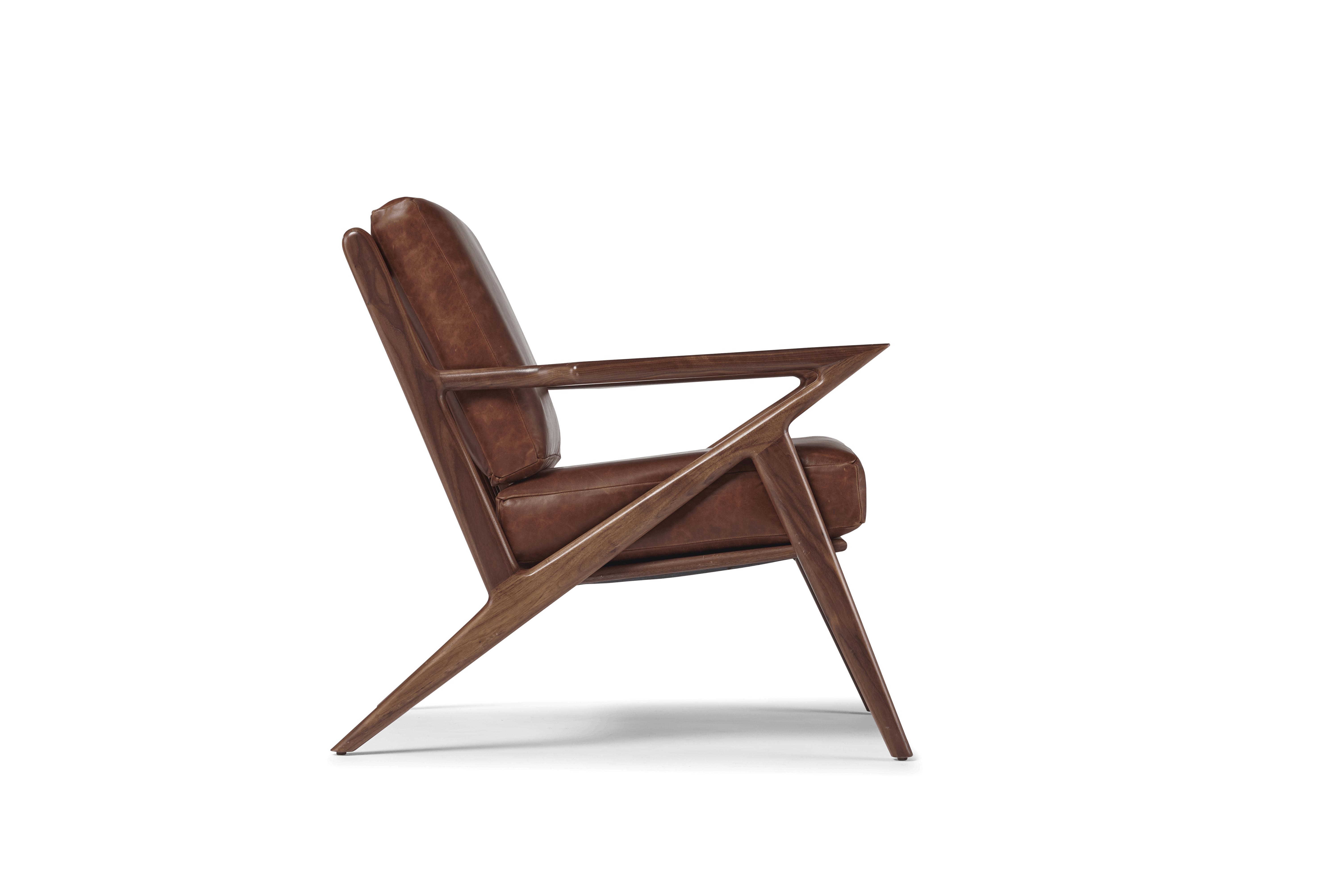 Brown Soto Mid Century Modern Leather Chair - Academy Cuero - Walnut - Image 2