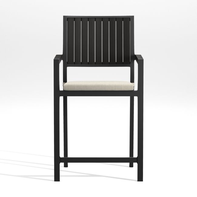 Alfresco Black Outdoor Counter Stool with Silver Sunbrella ® Cushion - Image 0
