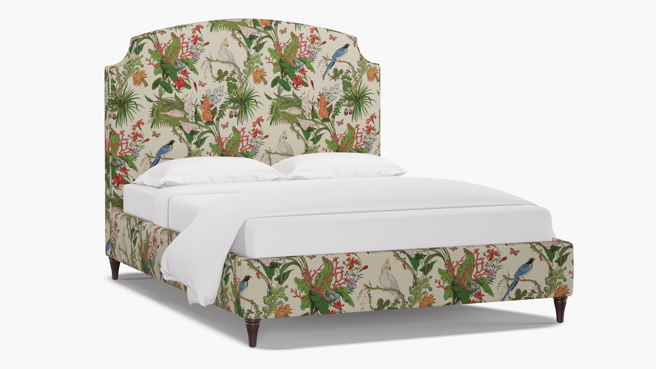 Cove Bed, White Cinque Terra, Espresso Decorative Tapered Leg, Queen - Image 1