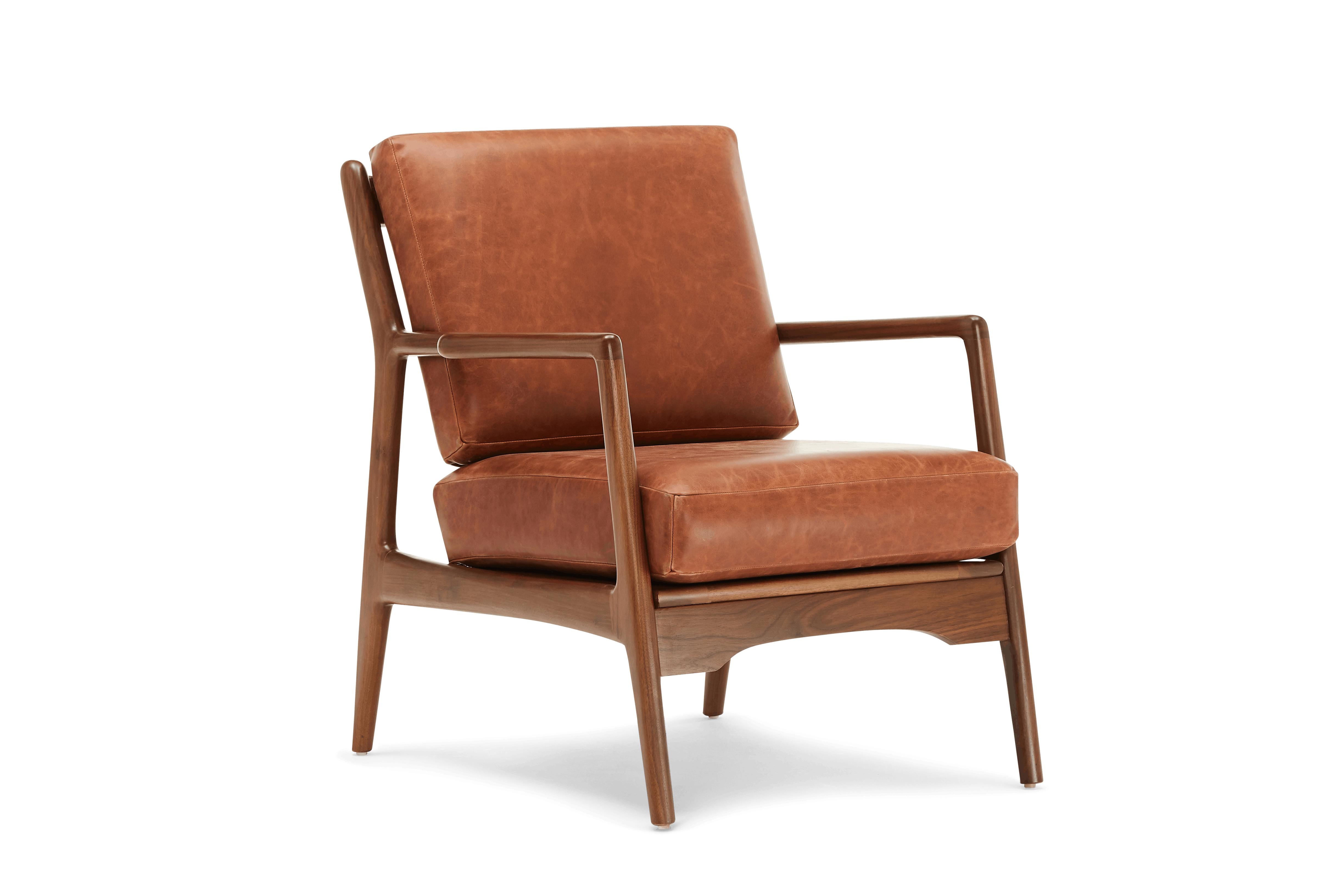 Brown Collins Mid Century Modern Leather Chair - Academy Cuero - Walnut - Image 1