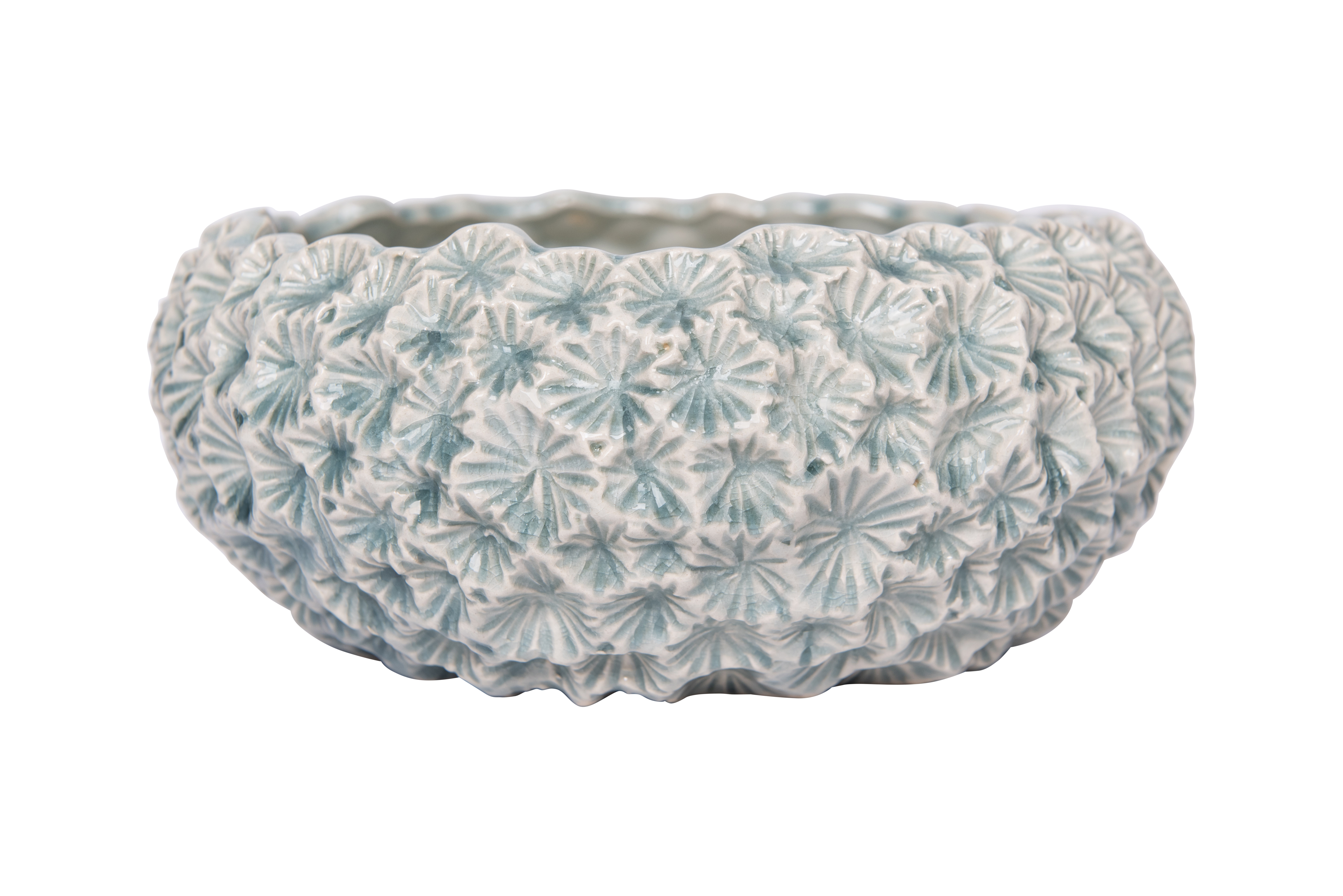 Light Blue Ceramic Planter with Flower Texture - Image 0