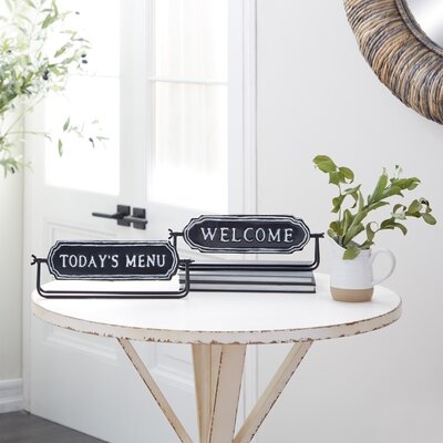 Black And White "Welcome" And "Today's Menu" Metal Table Decor Signs, Set Of 2: 2" X 4.5" - Image 0