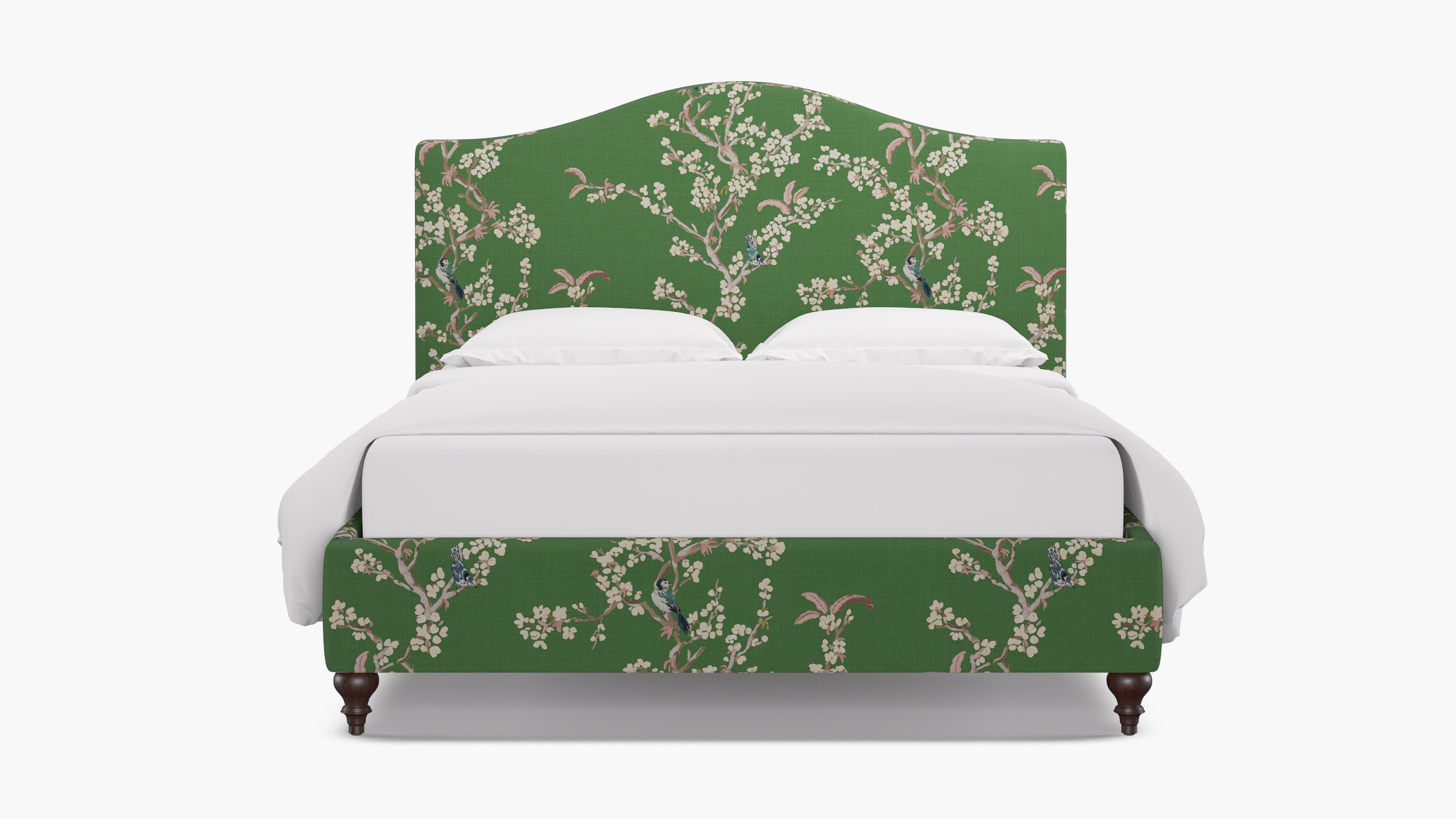 Camelback Bed, Jade Cherry Blossom, Espresso Traditional Turned Leg, Queen - Image 0