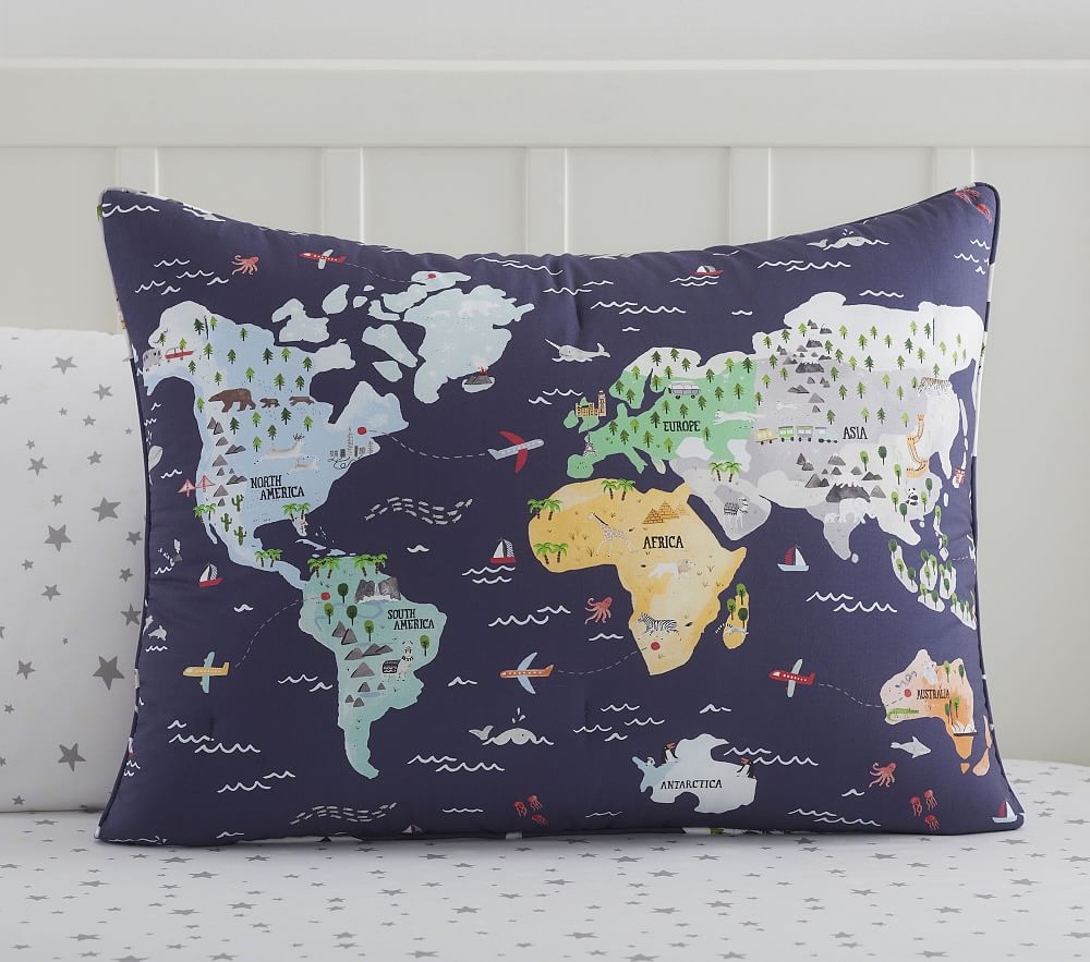 World Map Comforter, Standard Sham, Multi - Image 0