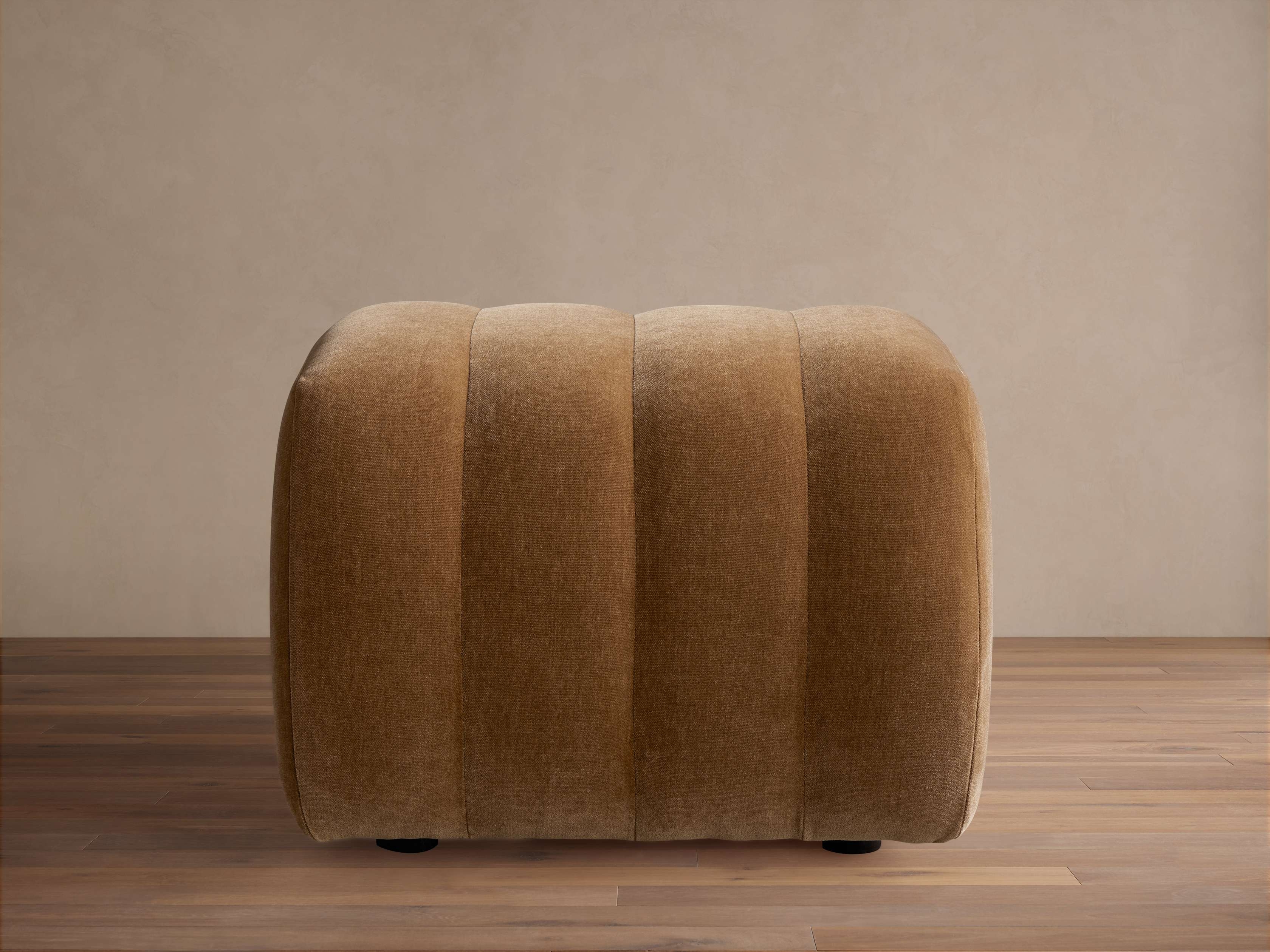Fresno Channel-Stitched Ottoman in Upholstered Brown  Quincy Camel - Image 0