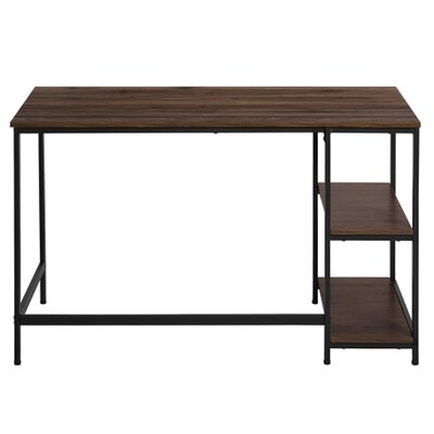 Black 55" Modern Splice Board Style Home Office Computer Desk With Wooden Storage Shelves, Black - Image 0
