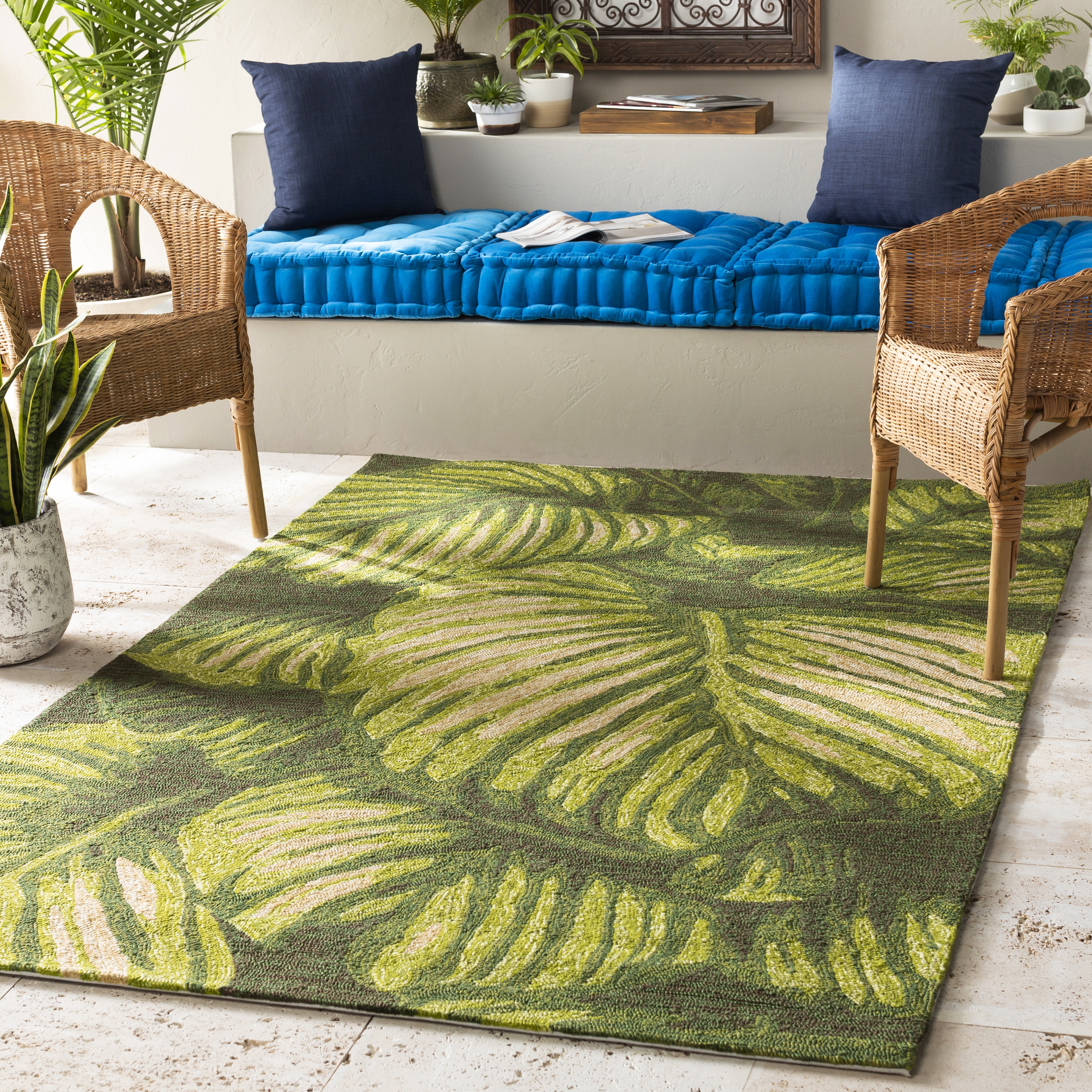 Rain Green Outdoor 3' x 5' Handmade Rug - Image 1