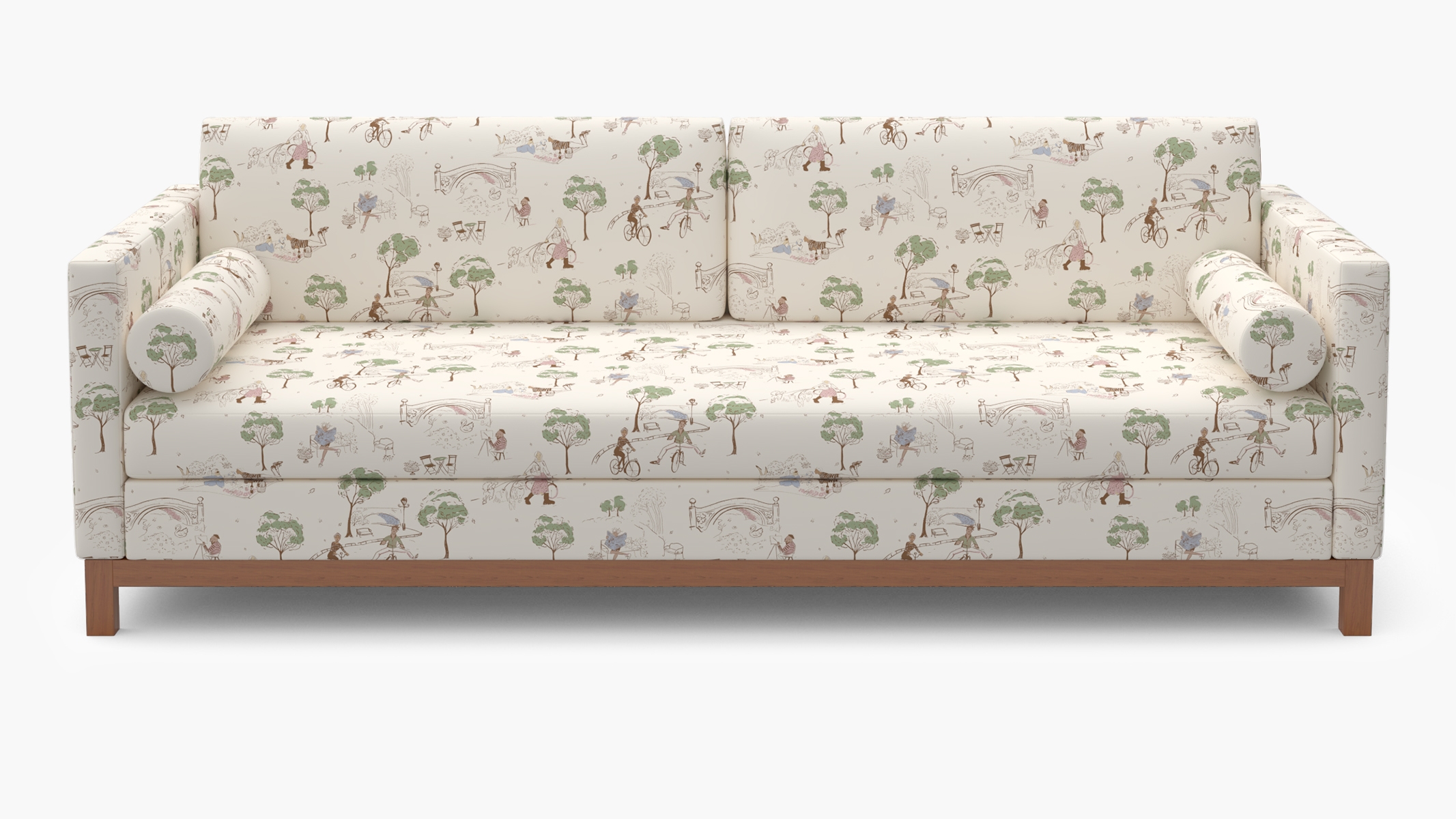 Tailored Tuxedo Sofa, Multi Central Park Toile, Walnut Wood Rail - Image 0