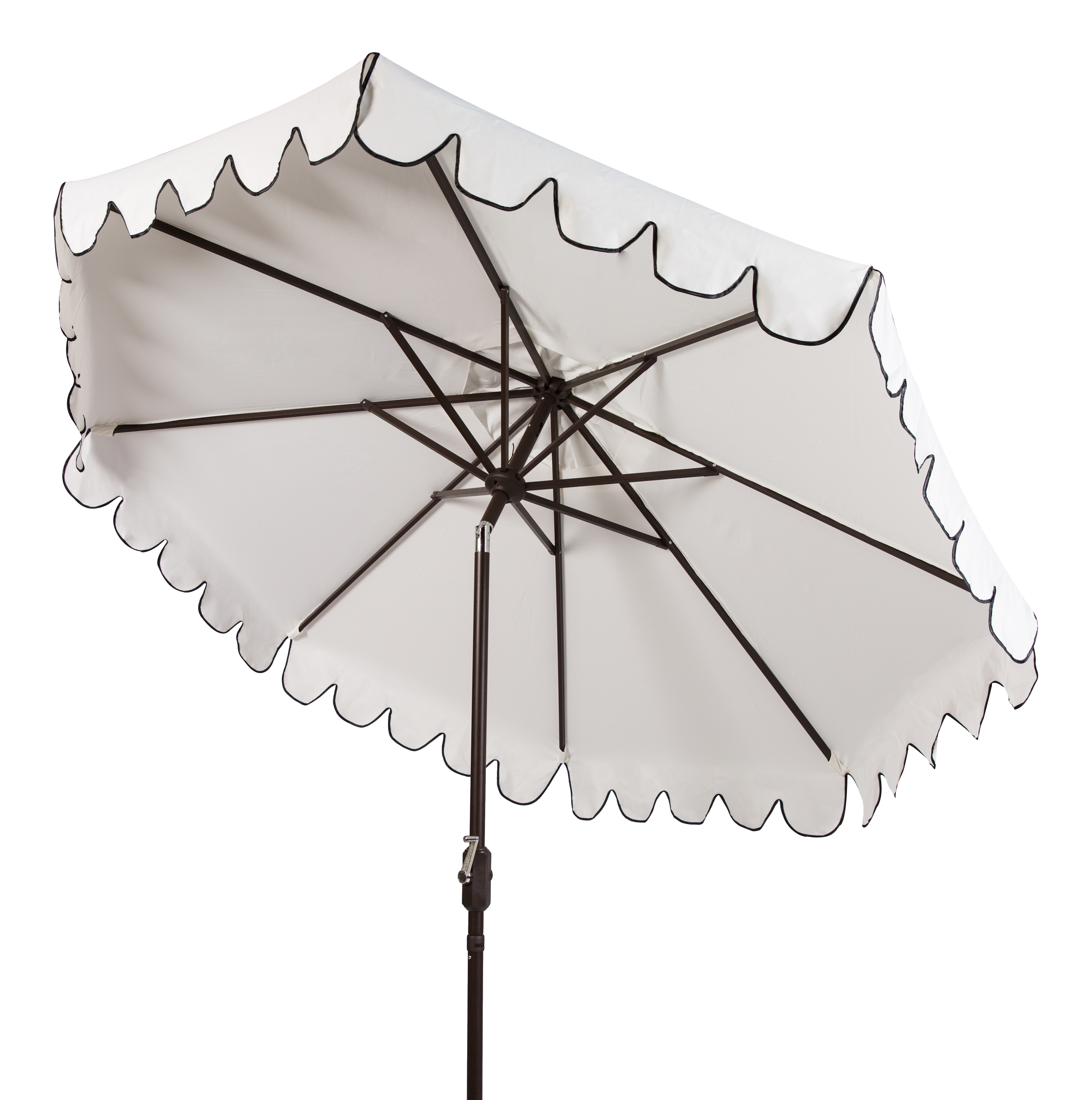 Venice Single Scallop 9Ft Crank Outdoor Push Button Tilt Umbrella - White/Black - Safavieh - Image 2