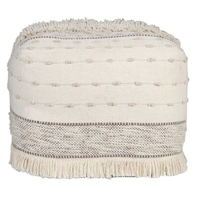 Ivory And Beige Farmhouse Chic Shag Textured Pouf Ottoman - Image 0