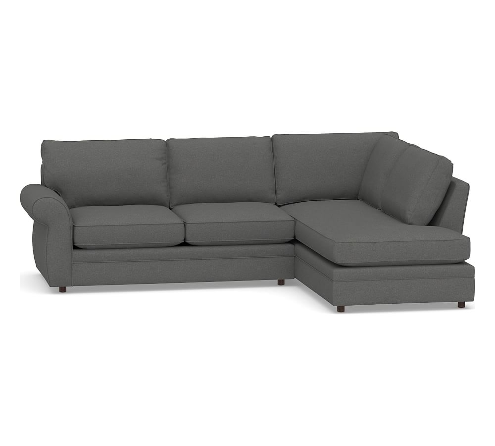 Pearce Roll Arm Upholstered Left Loveseat Return Bumper Sectional, Down Blend Wrapped Cushions, Park Weave Charcoal - Image 0