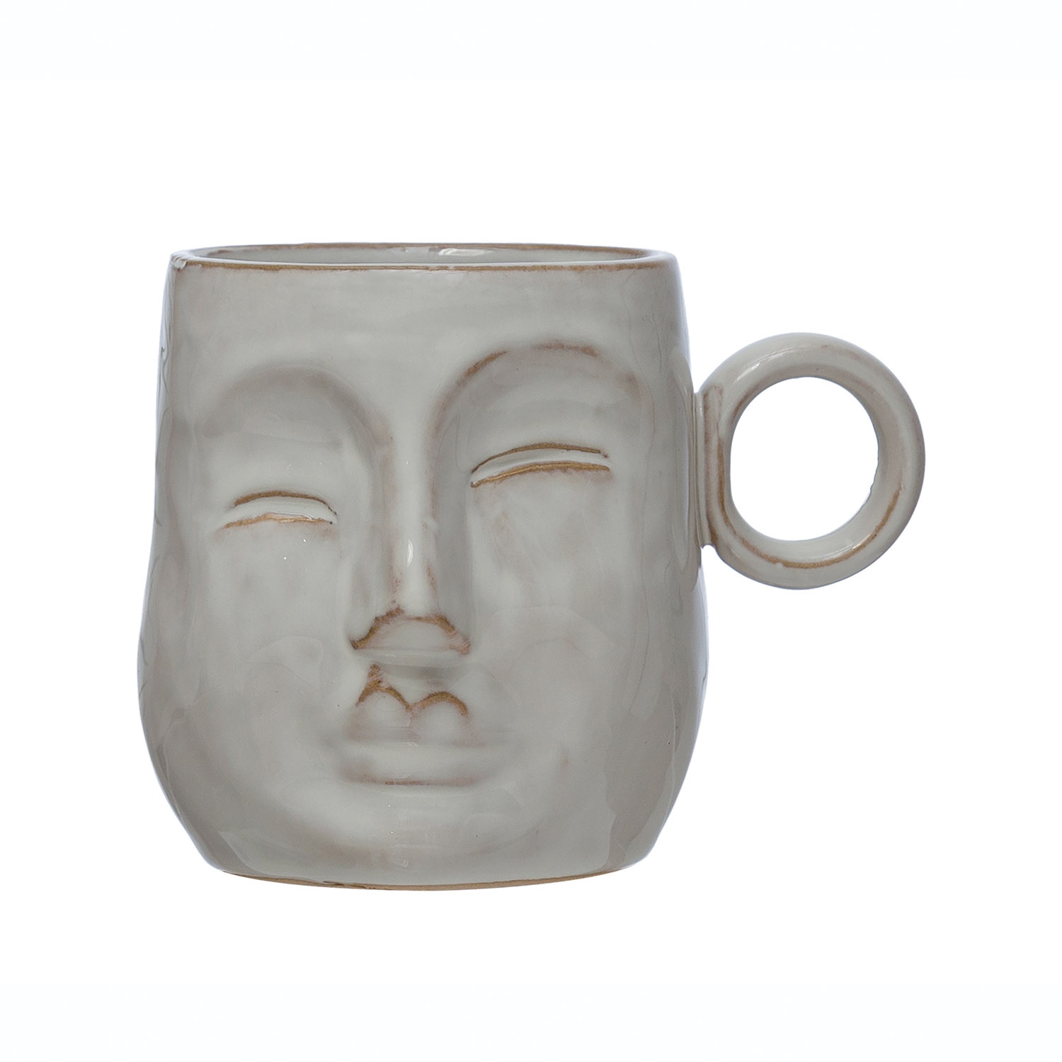 Stoneware Face Mug, Reactive Glaze, Cream Color - Image 0