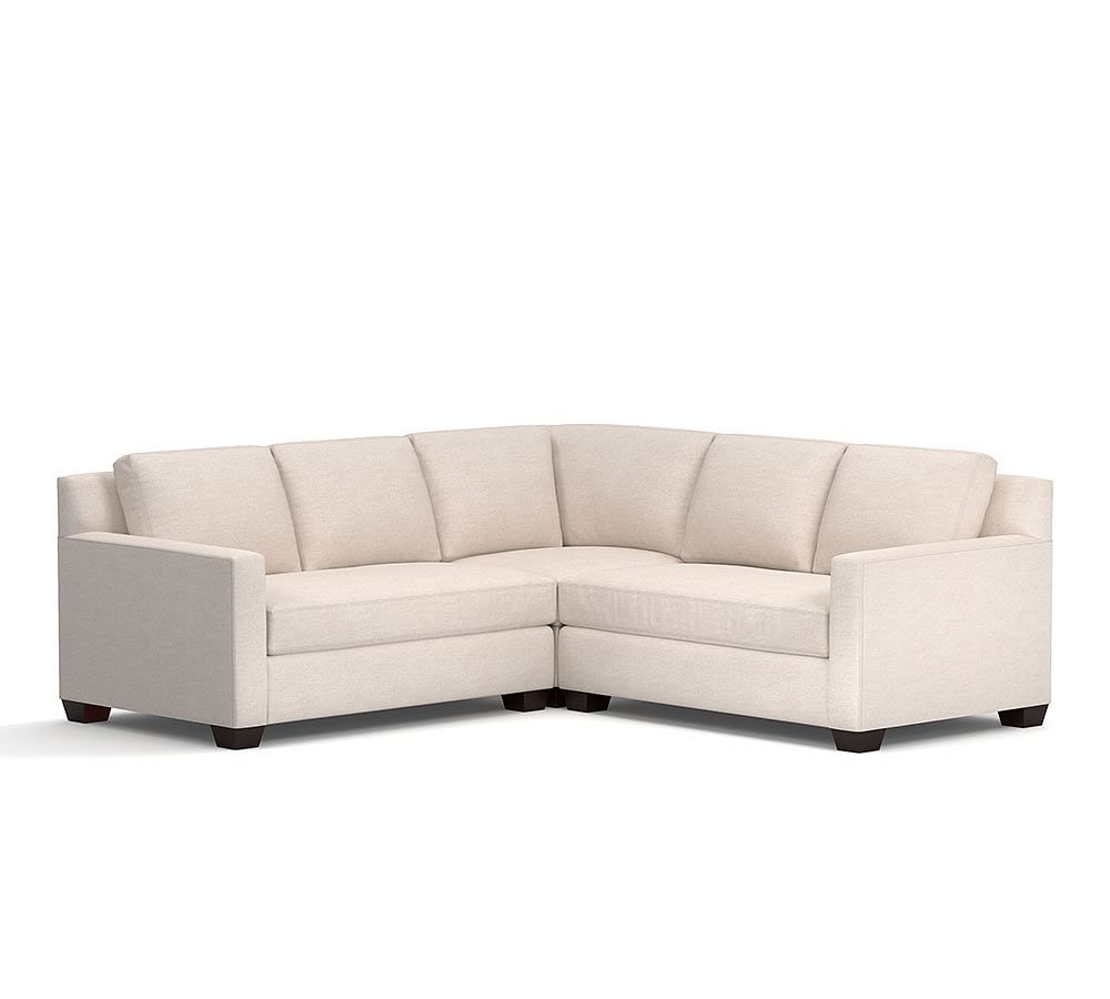 York Square Arm Upholstered 3-Piece L-Shaped Corner Sectional with Bench Cushion, Down Blend Wrapped Cushions, Performance Heathered Basketweave Alabaster White - Image 0
