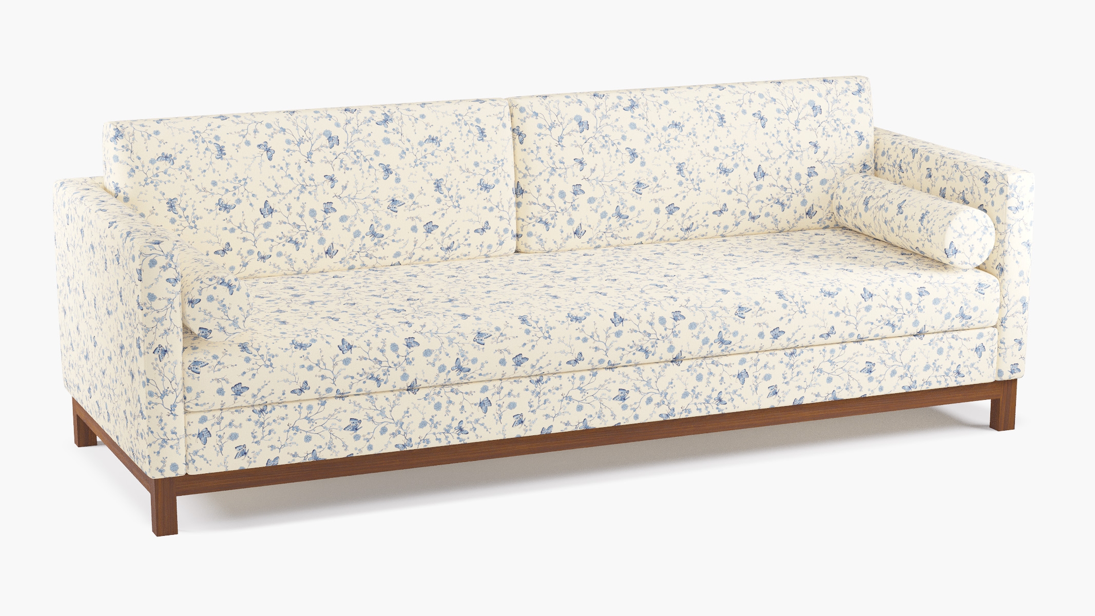 Tailored Tuxedo Sofa, Delft Mariposa, Walnut Wood Rail - Image 1