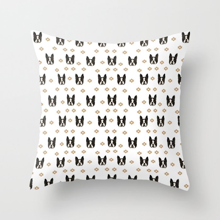 Boston Terrier Head Cute Pet Pattern Dog Breed Gifts Boston Terrier Lovers Black And White Throw Pillow by Charlottewinter - Cover (20" x 20") With Pillow Insert - Outdoor Pillow - Image 0