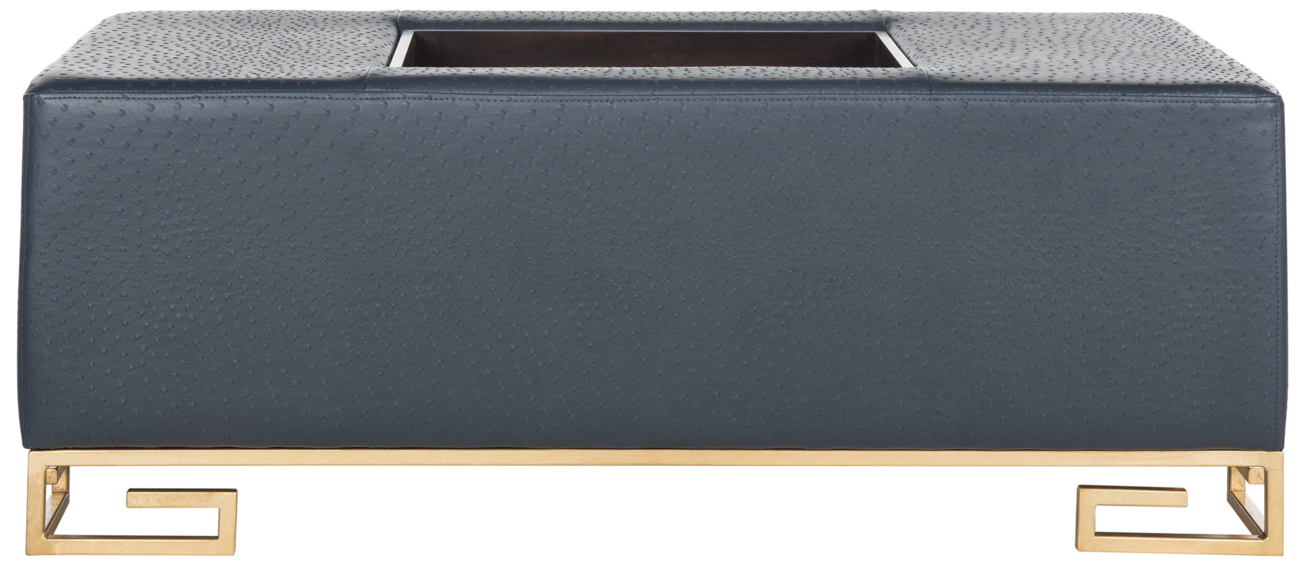Julian Faux Ostrich Tray Ottoman/Coffee Table - Navy/Espresso - Safavieh - Image 0