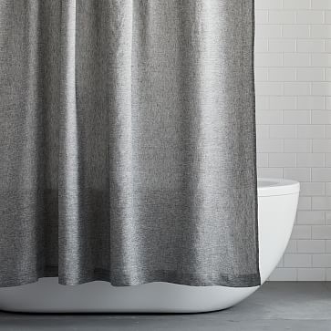 European Flax Linen Shower Curtain, Slate Melange, 72"x74" - Image 0