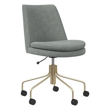 Finley Office Chair, Distressed Velvet, Mineral Gray, Antique Brass - Image 1