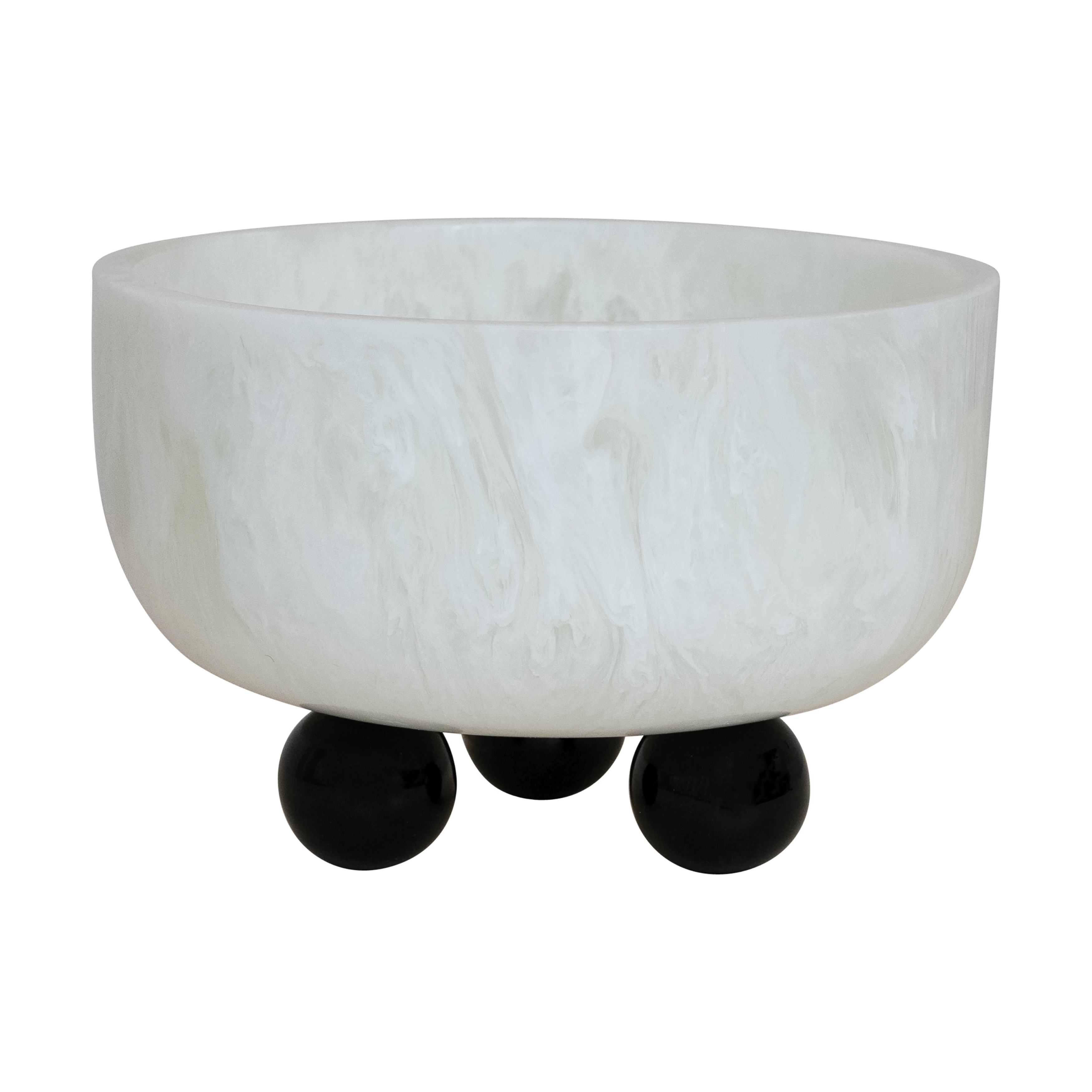Round Marble Resin Bowl with Ball Feet, White and Black - Image 0