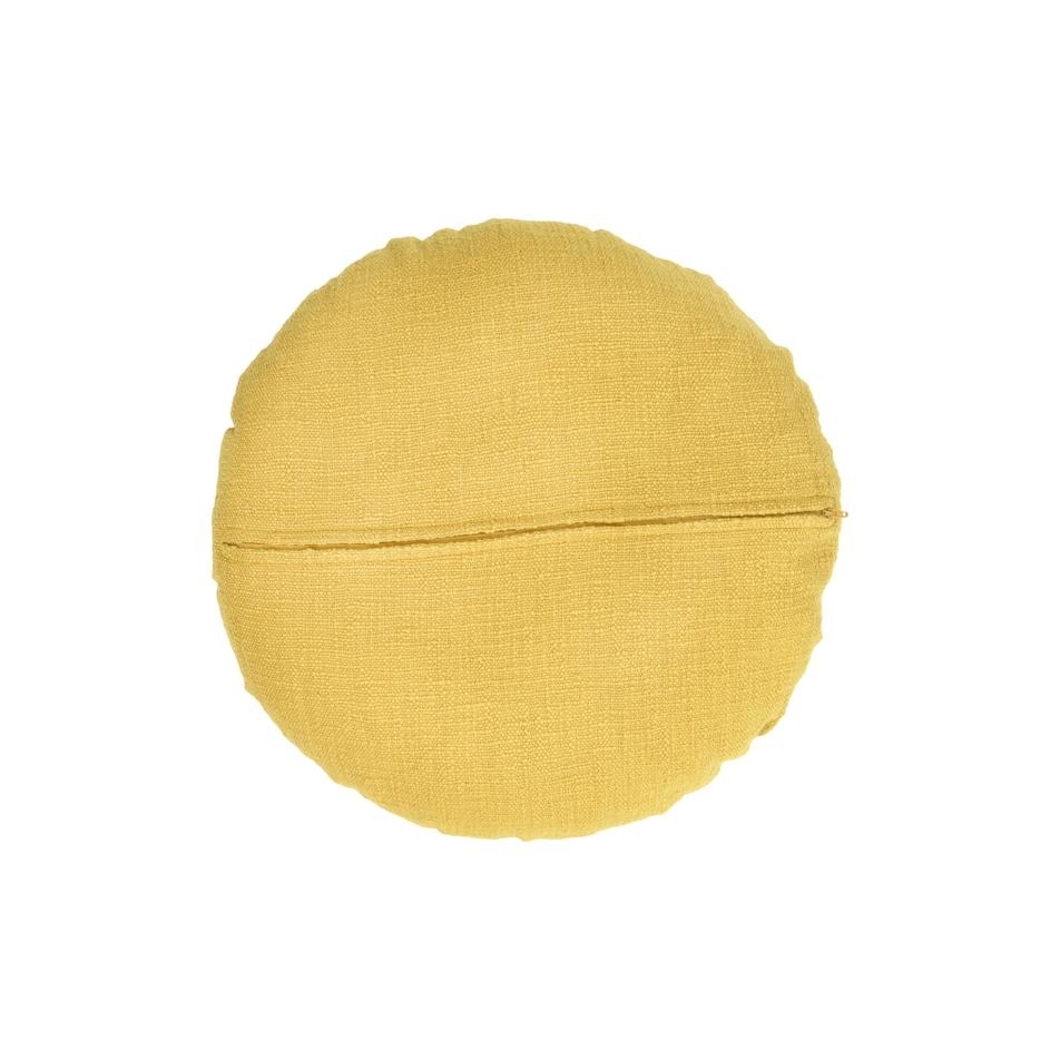 Round Pillow with Gathered Design, Mustard Cotton, 18" - Image 3