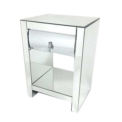 26 Inch Modern Mirror Chest With 1 Drawer, Silver - Image 0