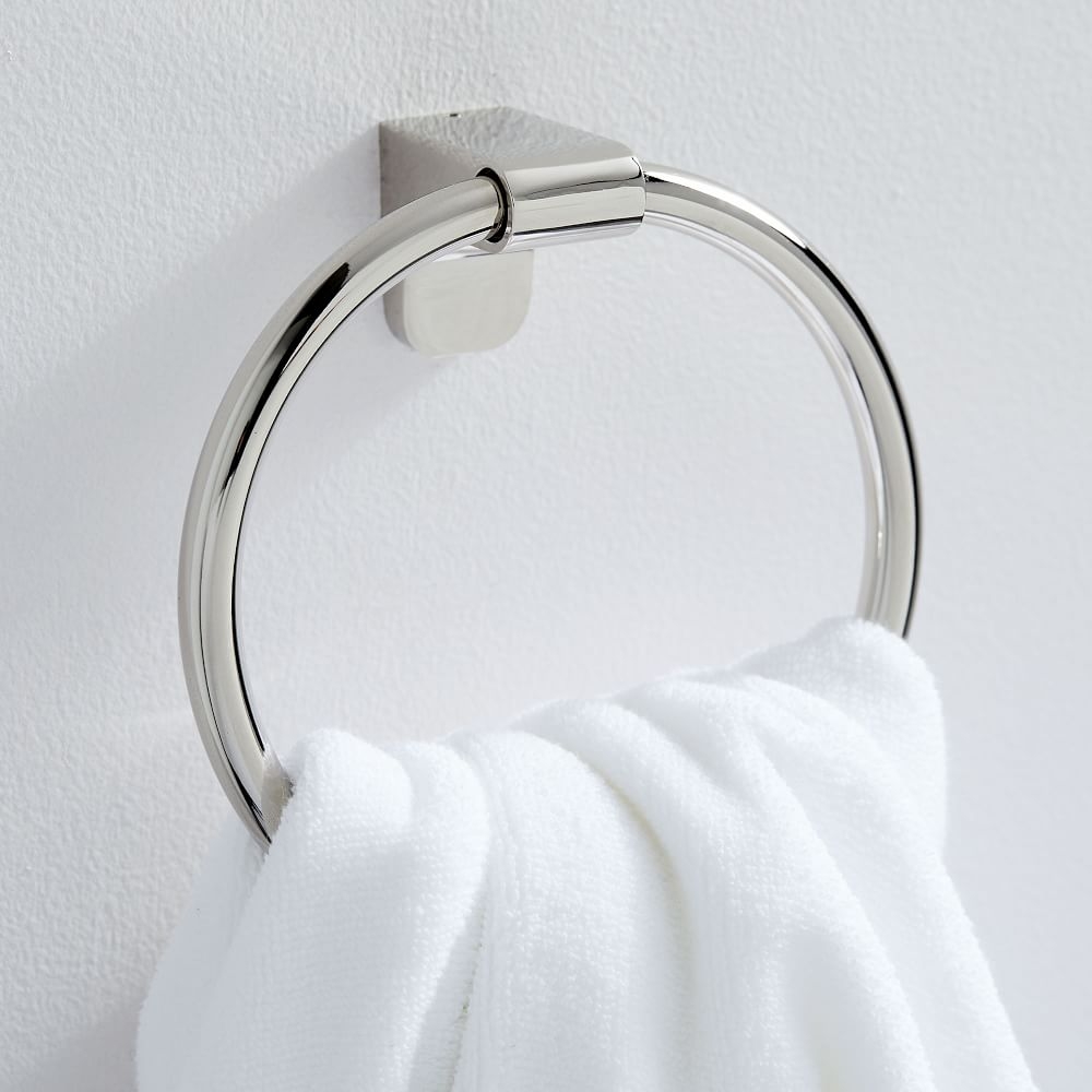 Mid-Century Bathroom Hardware, Polished Nickel, Towel Ring - Image 0