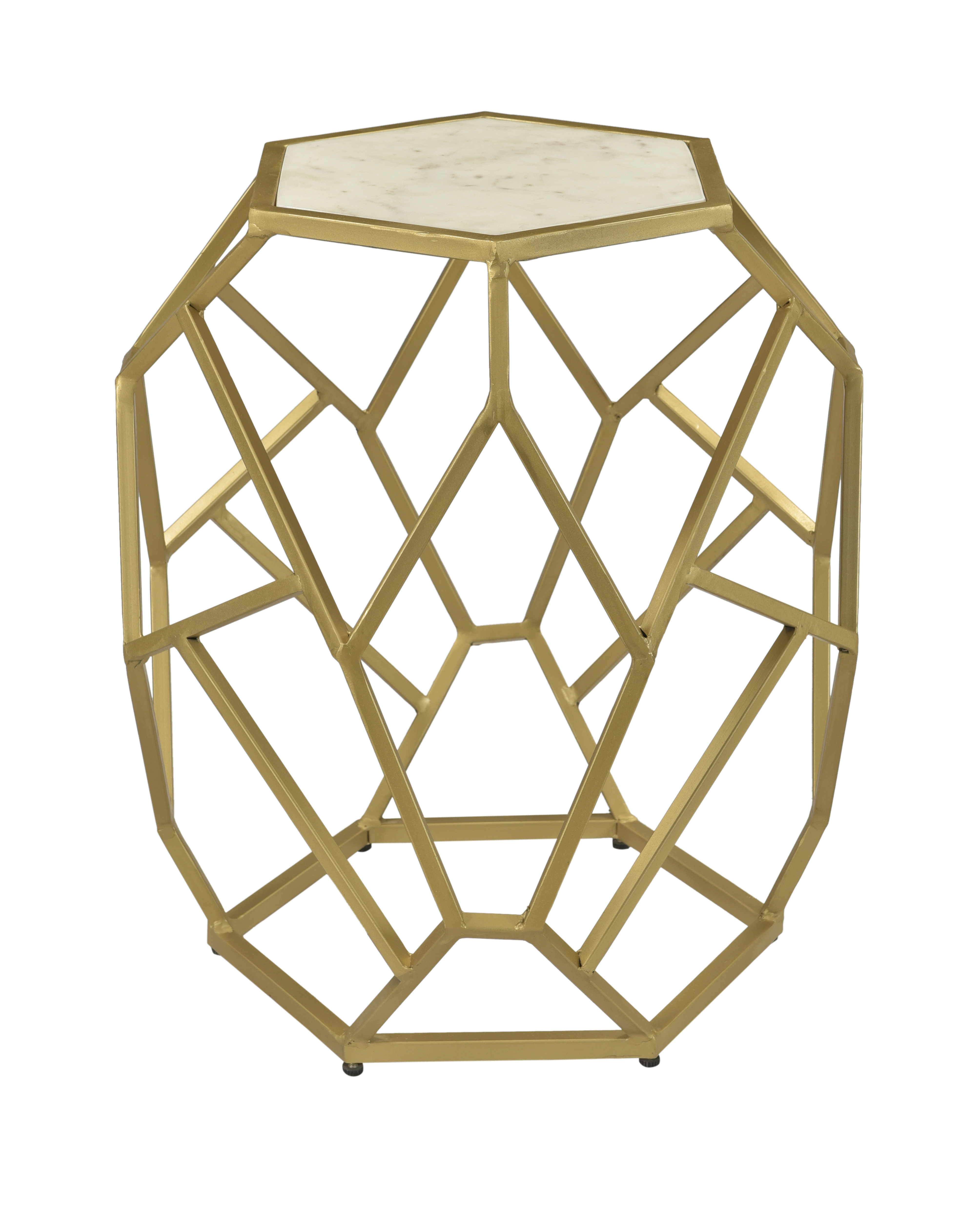 Hexagonal Accent Table - White Marble & Gold Powder Coat - Image 0