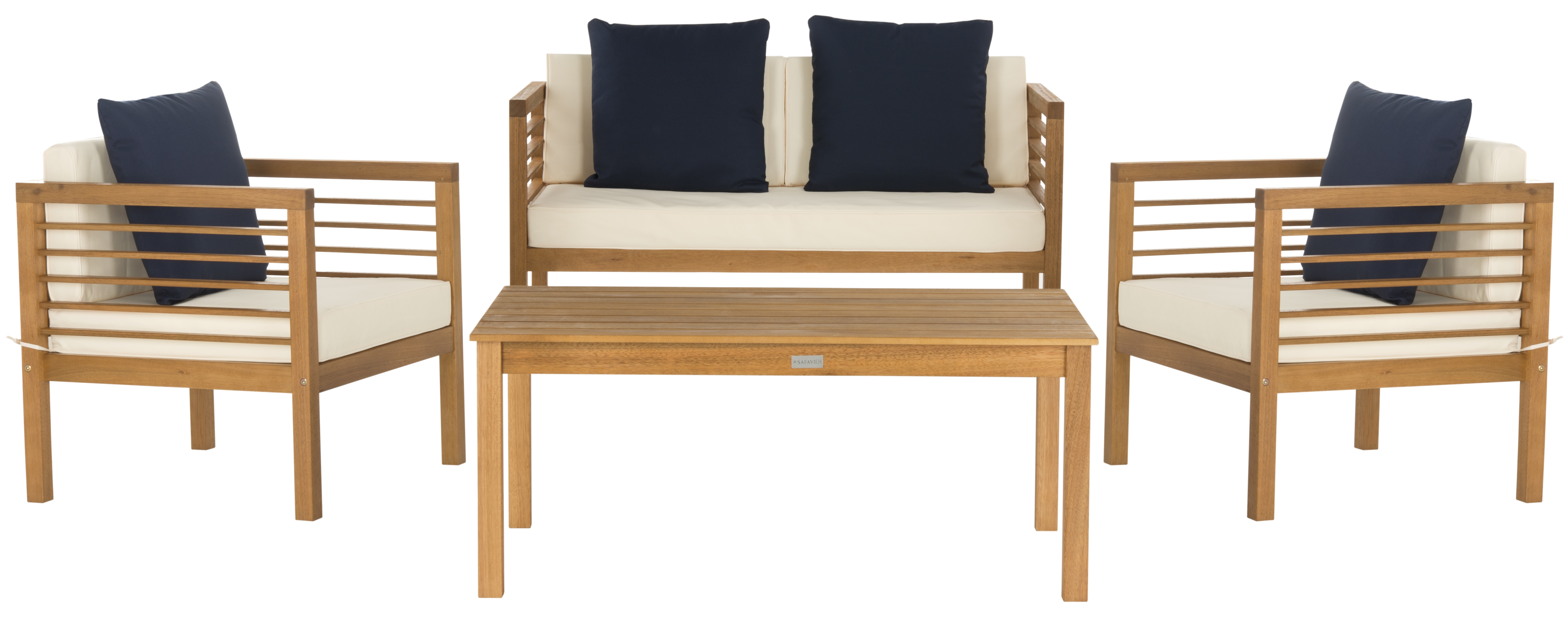 Alda 4 Piece Outdoor Set With Accent Pillows - Natural/White/Navy - Arlo Home - Image 0