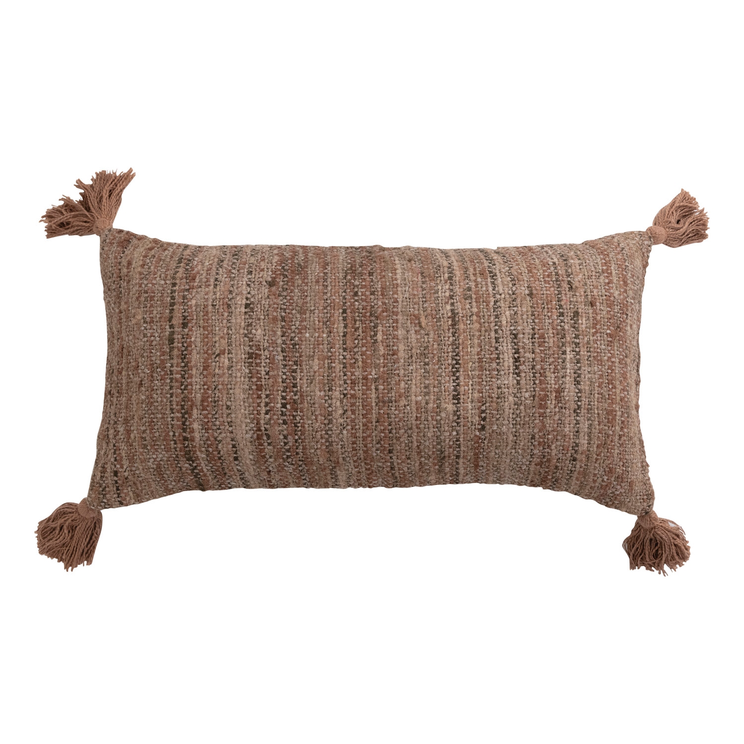 Woven Cotton Striped Lumbar Pillow with Chambray Back and Tassels - Image 0