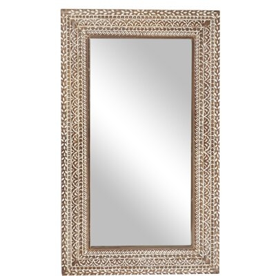 Extra Large Rectangular Brown And White Carved Wood Wall Mirror, 36" X 60" - Image 0