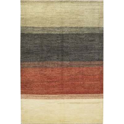 One-of-a-Kind Hand-Knotted Beige/Black/Red 6' x 9'3" Wool Area Rug - Image 0