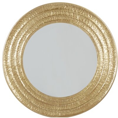 Large Round Gold Metal Hammered Wall Mirror, 40" X 40" - Image 0