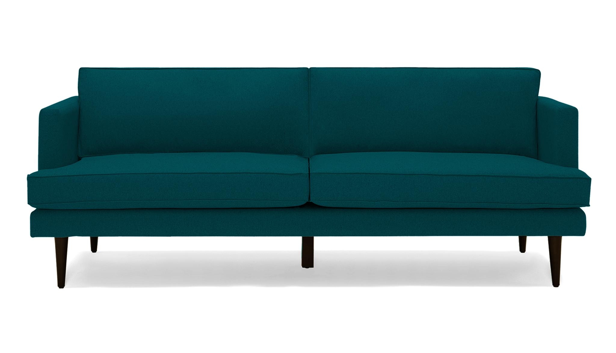 Blue Preston Mid Century Modern 86" Sofa - Lucky Turquoise - Mocha - Image 0