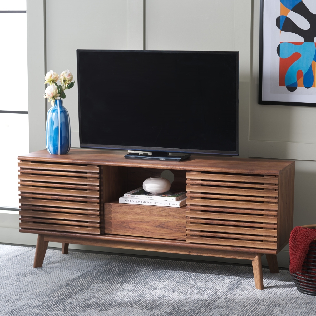Esma Low Sideboard/Media Stand - Walnut - Safavieh - Image 1