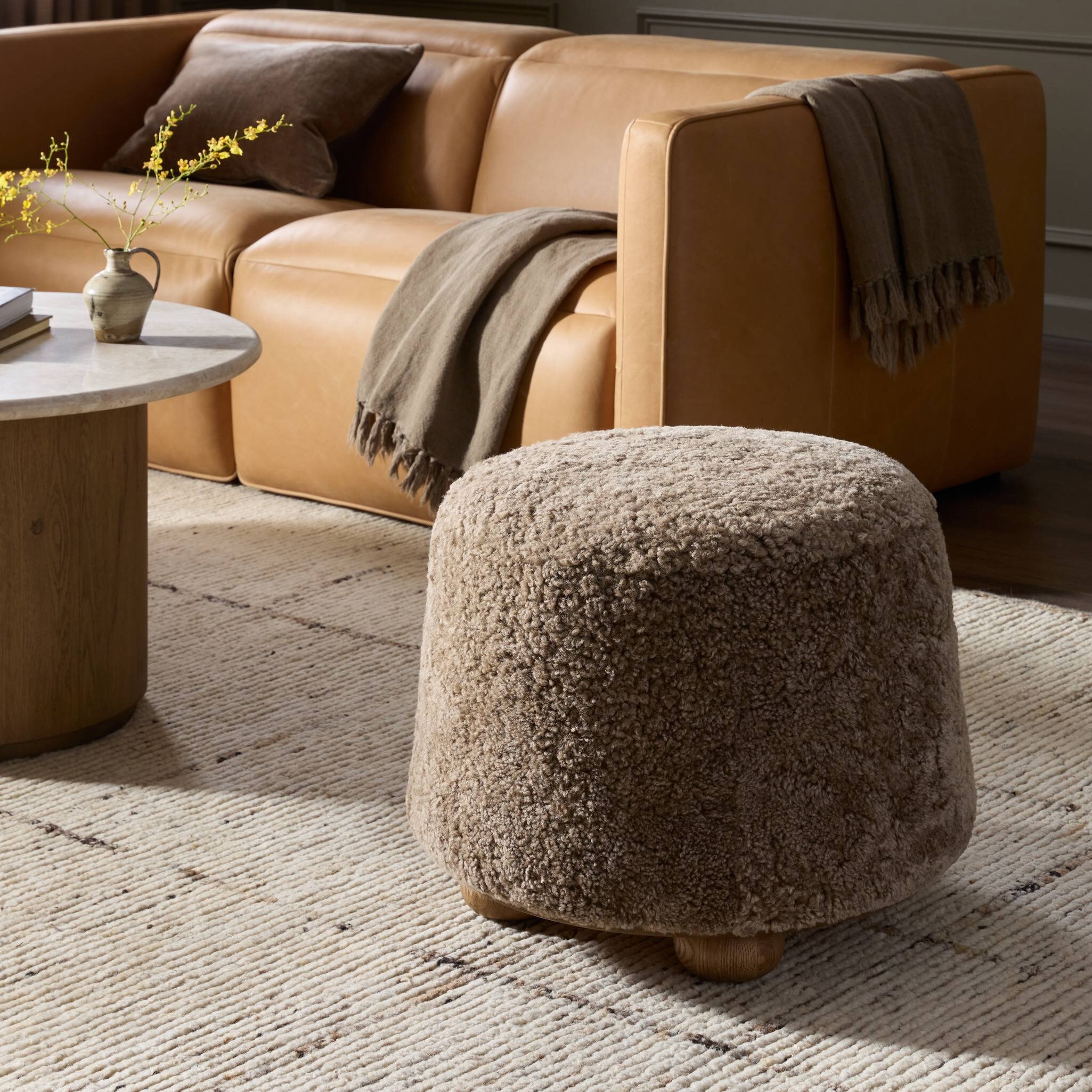 Bilbury Ottoman - Taupe Shearling - Image 1