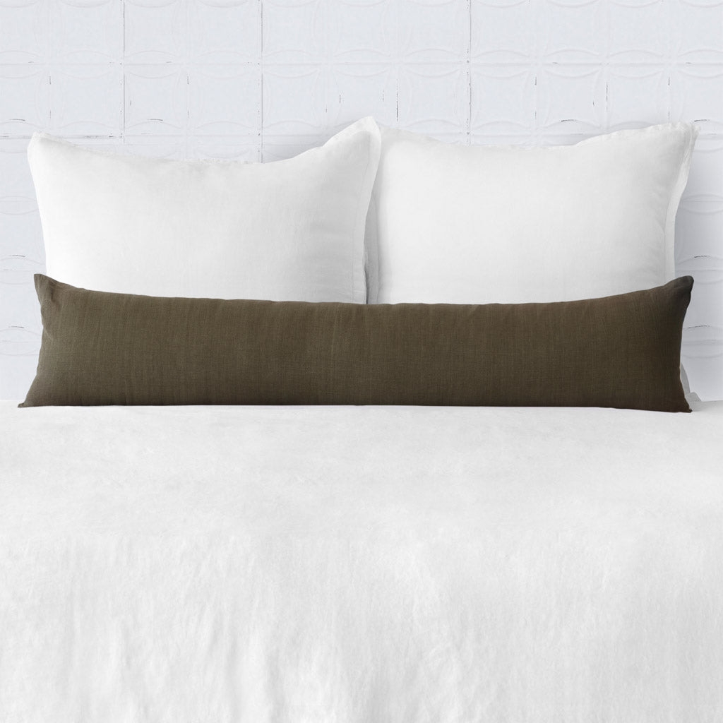 The Citizenry Prisha Linen Lumbar Pillow | 12" x 48" | Olive - Image 0