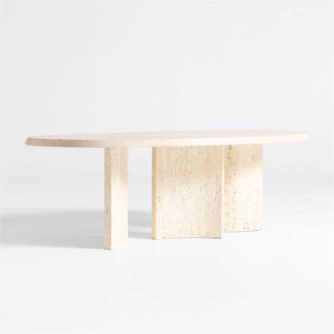 Point Dune 93" Oval Wood and Travertine Dining Table by Brigette Romanek - Image 1