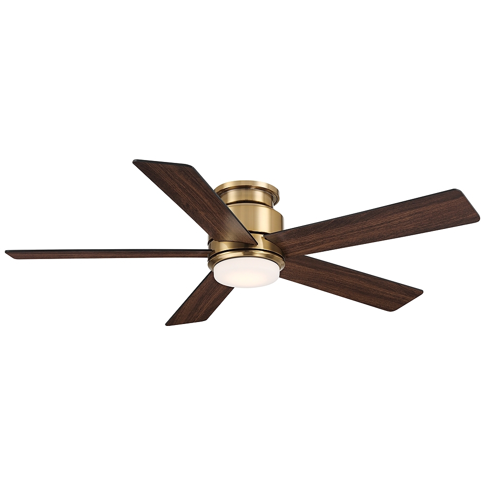 52" Casa Vieja Grand Palm Soft Brass LED Damp Rated Hugger Fan - Image 0