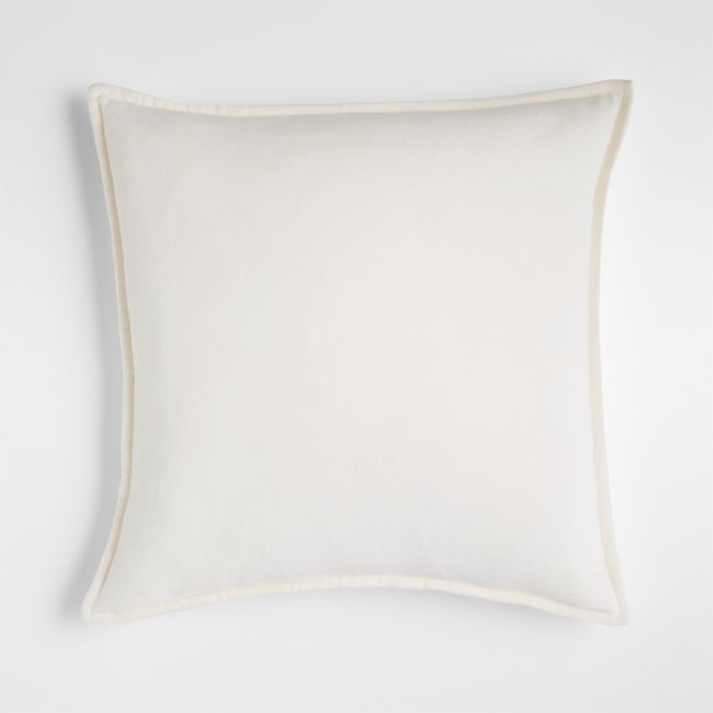 Ivory 20"x20" Washed Cotton Velvet Throw Pillow Cover - Image 0